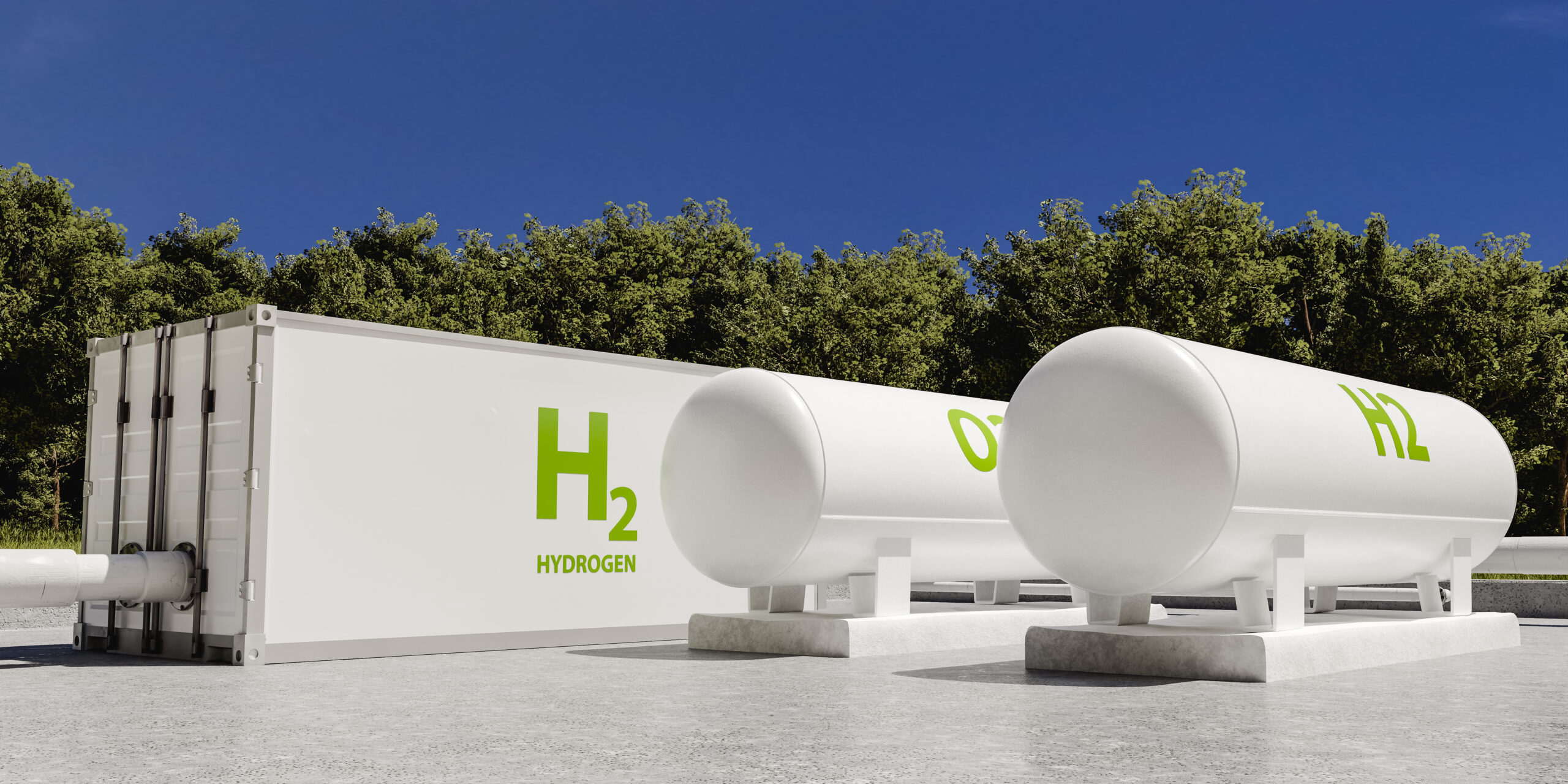 Hydrogen storage facility. Clean energy. 3D render.